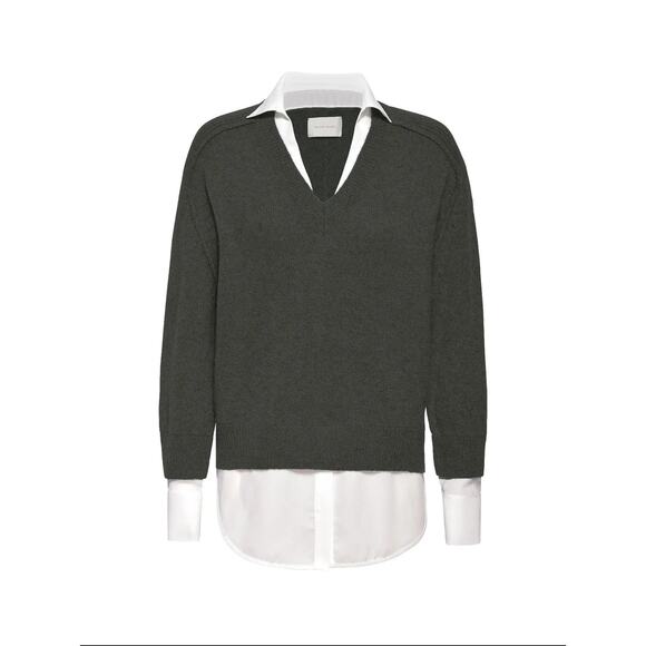 Brochu Walker Gray Wool Cashmere Layered Collared Sweater - Picture 1 of 6